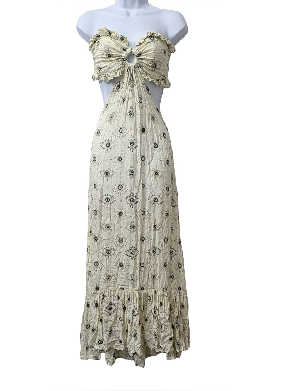 Boho All Eye Evil eye Protection Print Cut Out Strapless Ring Dress One Size